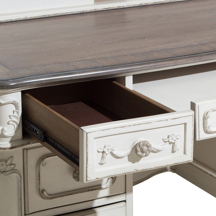 6 Drawer Traditional Wooden Desk , Antique White