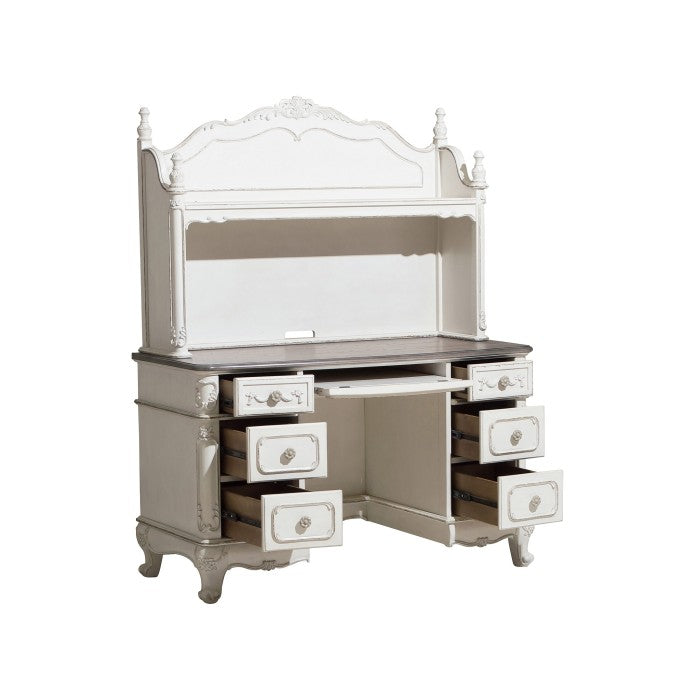 6 Drawer Traditional Wooden Desk , Antique White