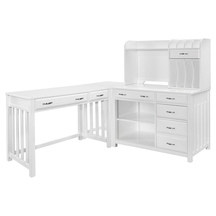 Blanche Wood L Shaped Desk with Hutch in White