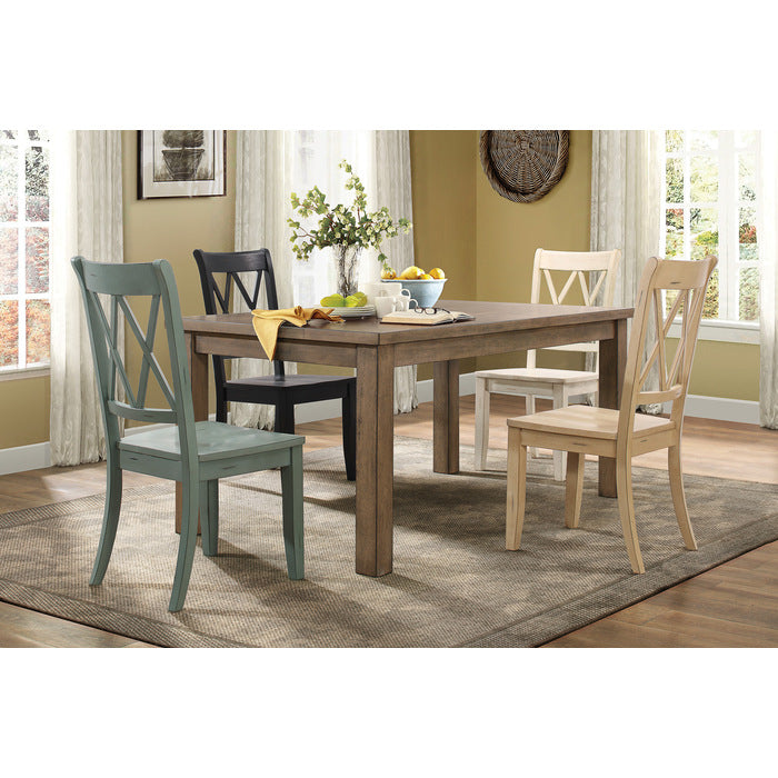 Pine Veneer Side Chair With Double X Cross Back, Teal Blue, Set of 2
