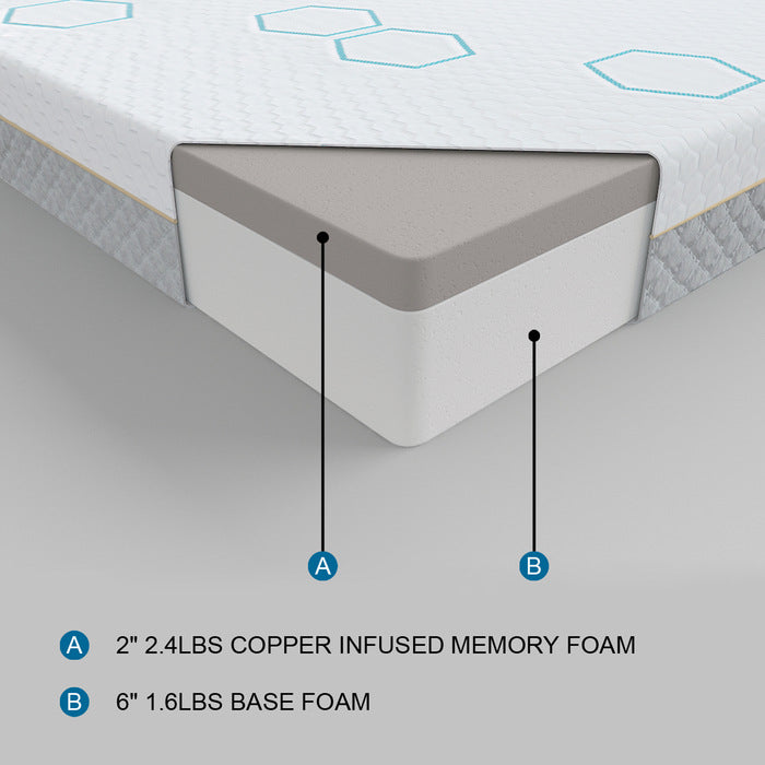 8" Copper-Infused Memory Foam USA