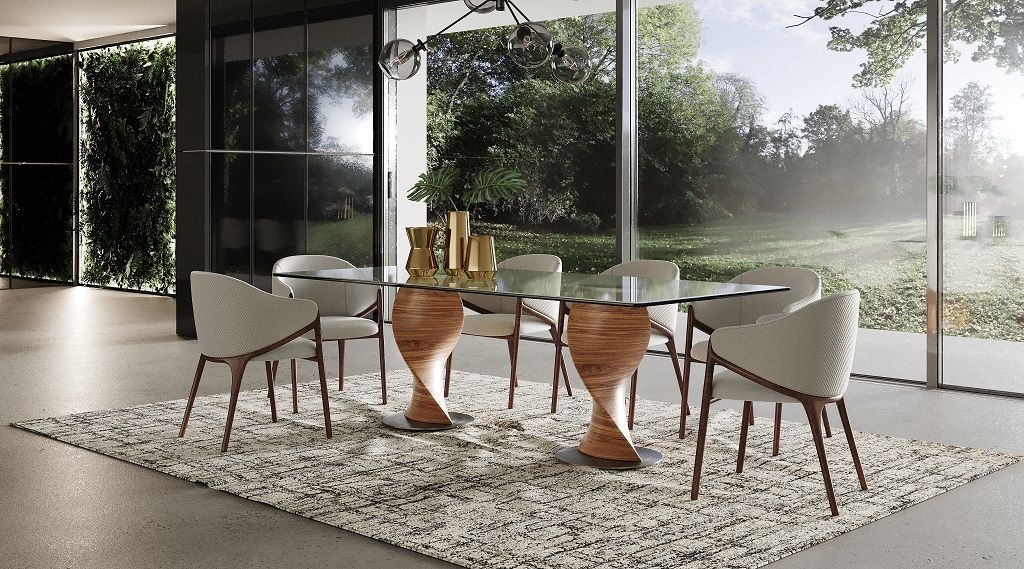 Modrest Cleveland - Contemporary Glass and Walnut Dining Table