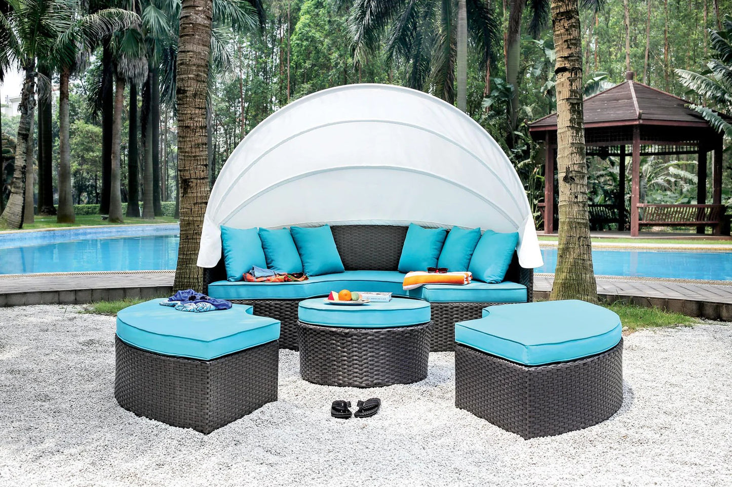 XXL Patio Brown & Turquoise Outdoor Daybed Set