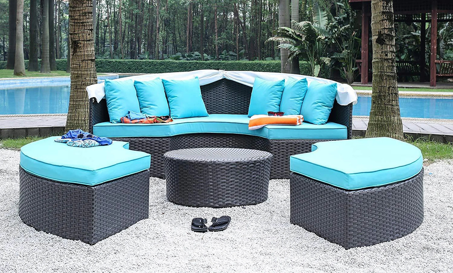 XXL Patio Brown & Turquoise Outdoor Daybed Set