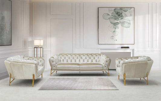 Transitional Gold Beige Velvet Sofa Set