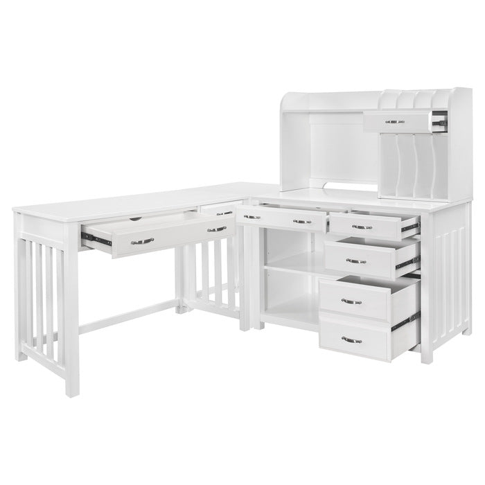 Blanche Wood L Shaped Desk with Hutch in White