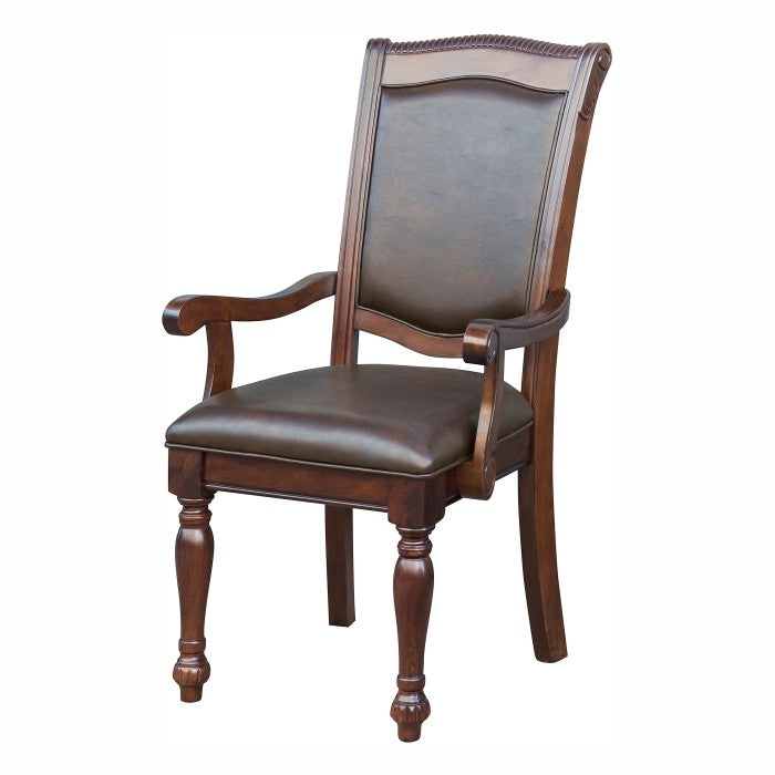 Traditional Style Wood & Leather Dining Side Arm Chair Set of 2