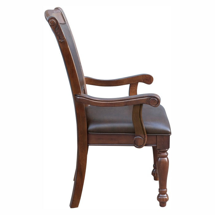 Traditional Style Wood & Leather Dining Side Arm Chair Set of 2