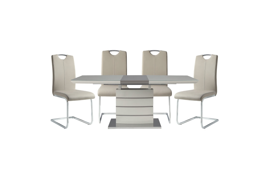 Modern Sleek Design 5pc Dining Set Table with Self-Storing Leaf and 4x Side Chairs