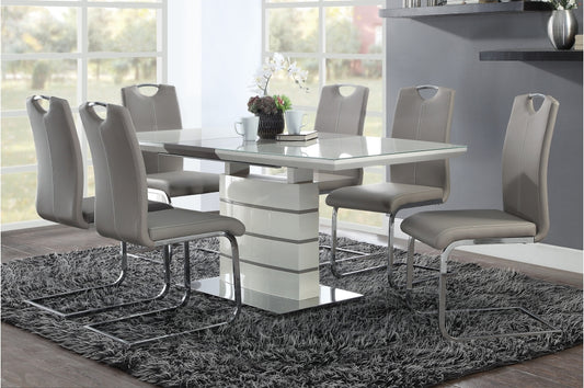 Modern Sleek Design 5pc Dining Set Table with Self-Storing Leaf and 4x Side Chairs