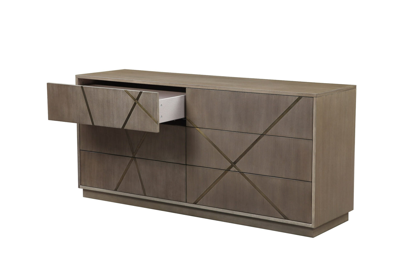 Modrest Nixa - Modern Beige Velvet + Brushed Bronze + Birch Bedroom Set