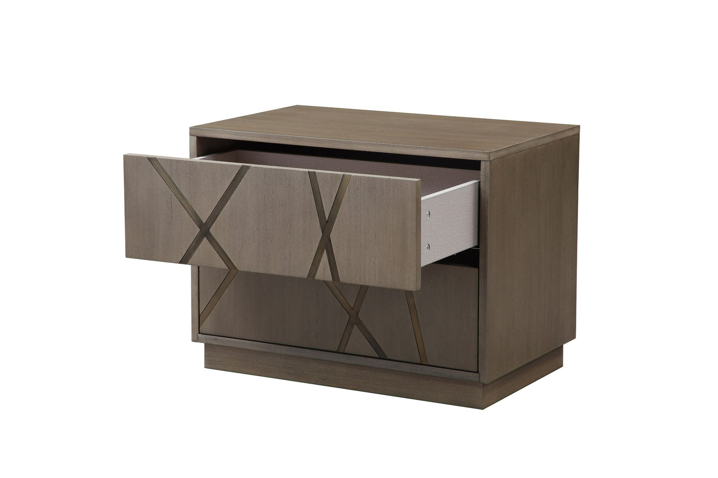 Modrest Nixa - Modern Beige Velvet + Brushed Bronze Bed + Birch Nightstands