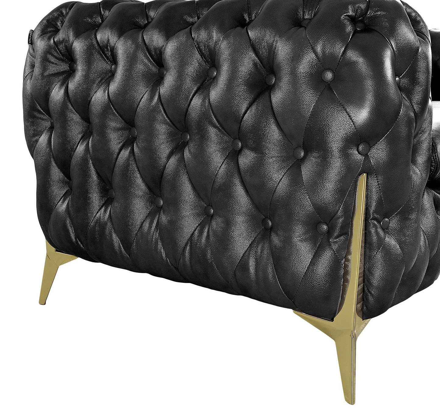 Modern Black Tufted Genuine Leather Sofa Set