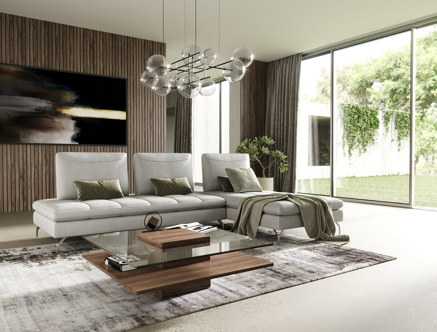 Modrest Bazzar - Italian Right Facing Grey Leather Sectional Sofa