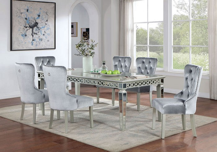 90" Glam Expandable Table Silver Mirror Accents