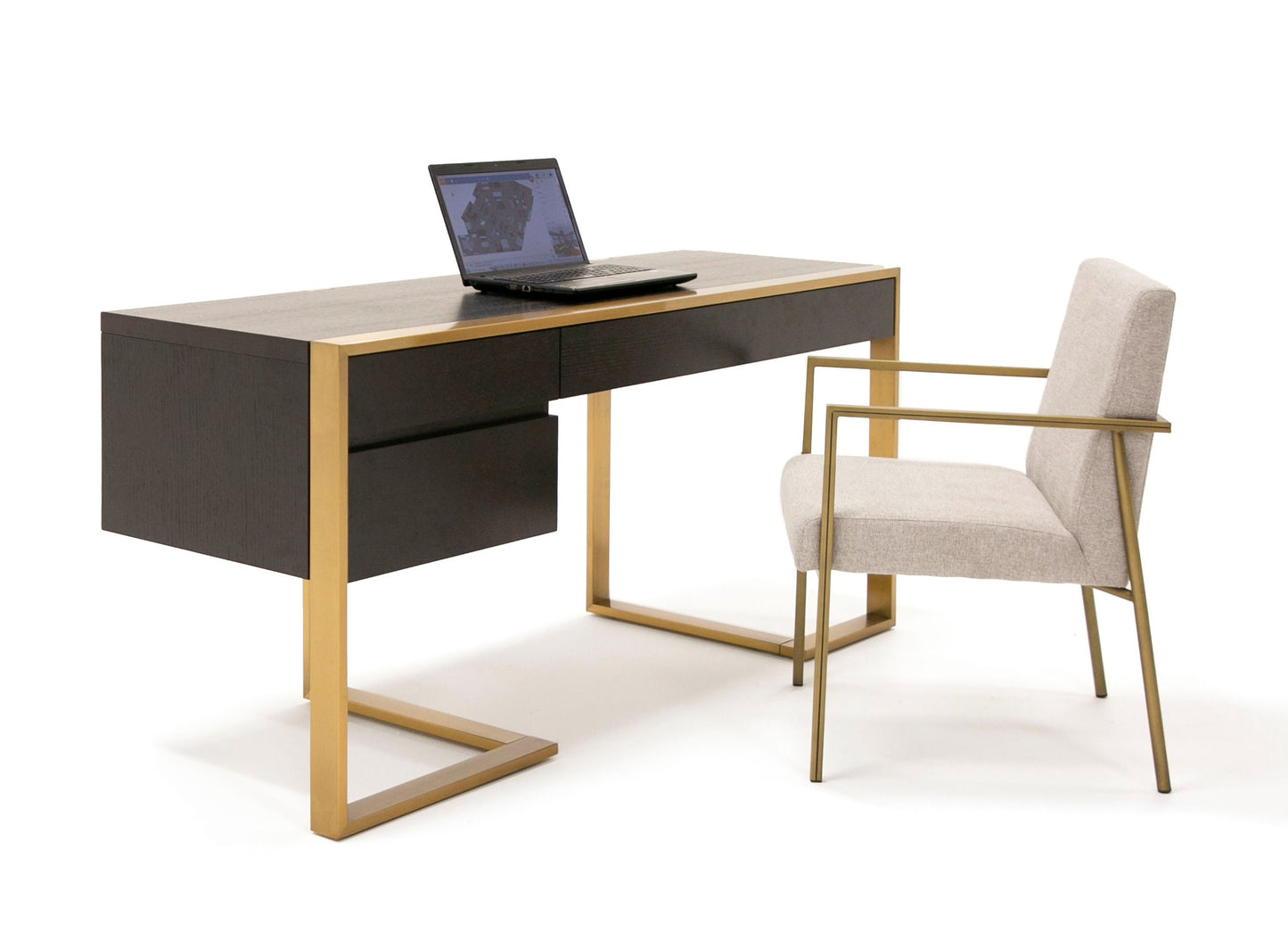 Modern Wenge and Brass Desk