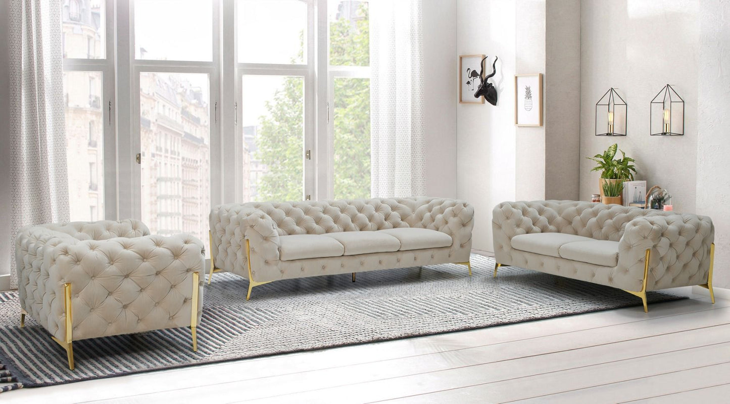 Transitional Beige Velvet Sofa Set
