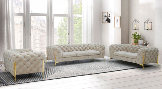 Transitional Beige Velvet Sofa Set