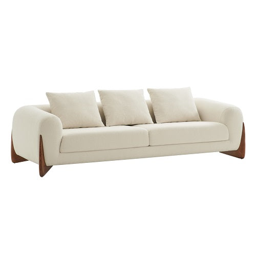 Modrest Fleury - Contemporary Cream Fabric and Walnut Sofa